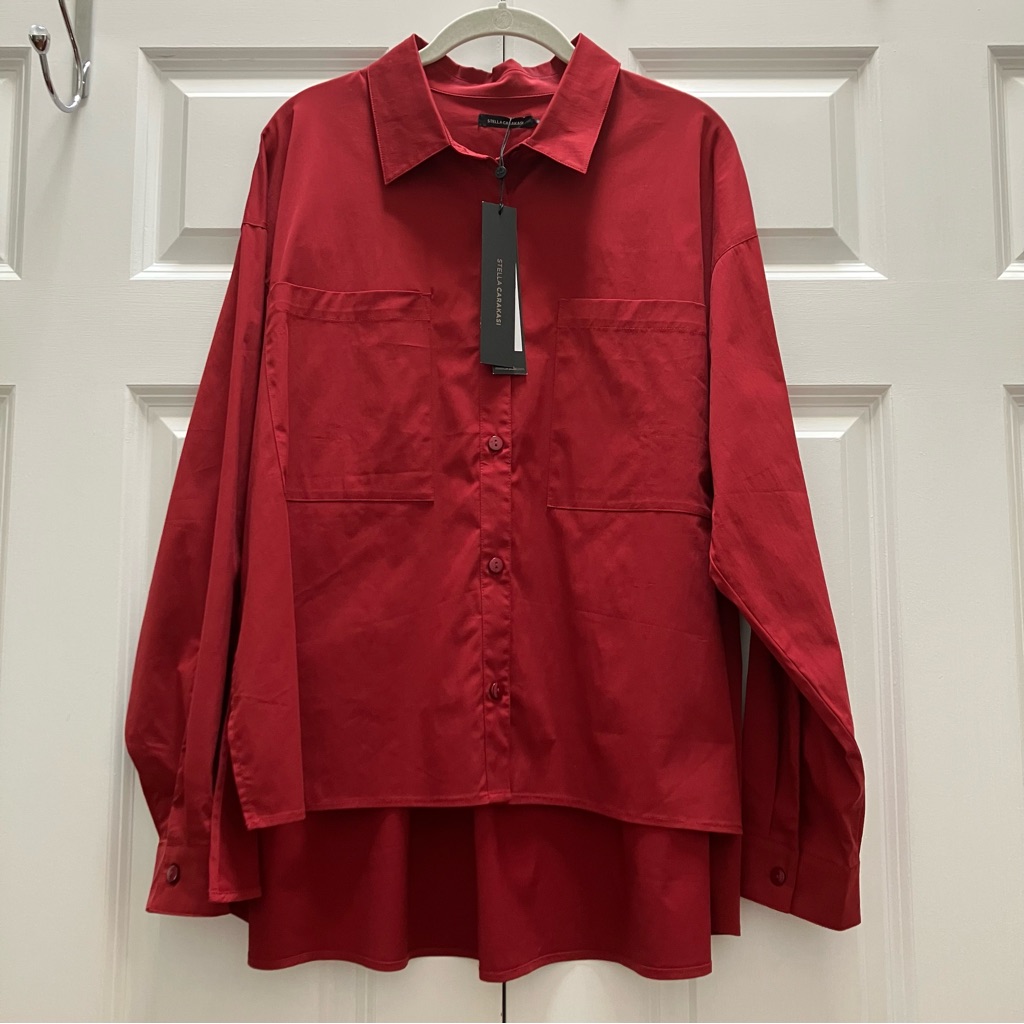 Nwt Stella Carakasi Wear Anywhere Shirt Top Button Up Oversized Red Fiesta L/Xl